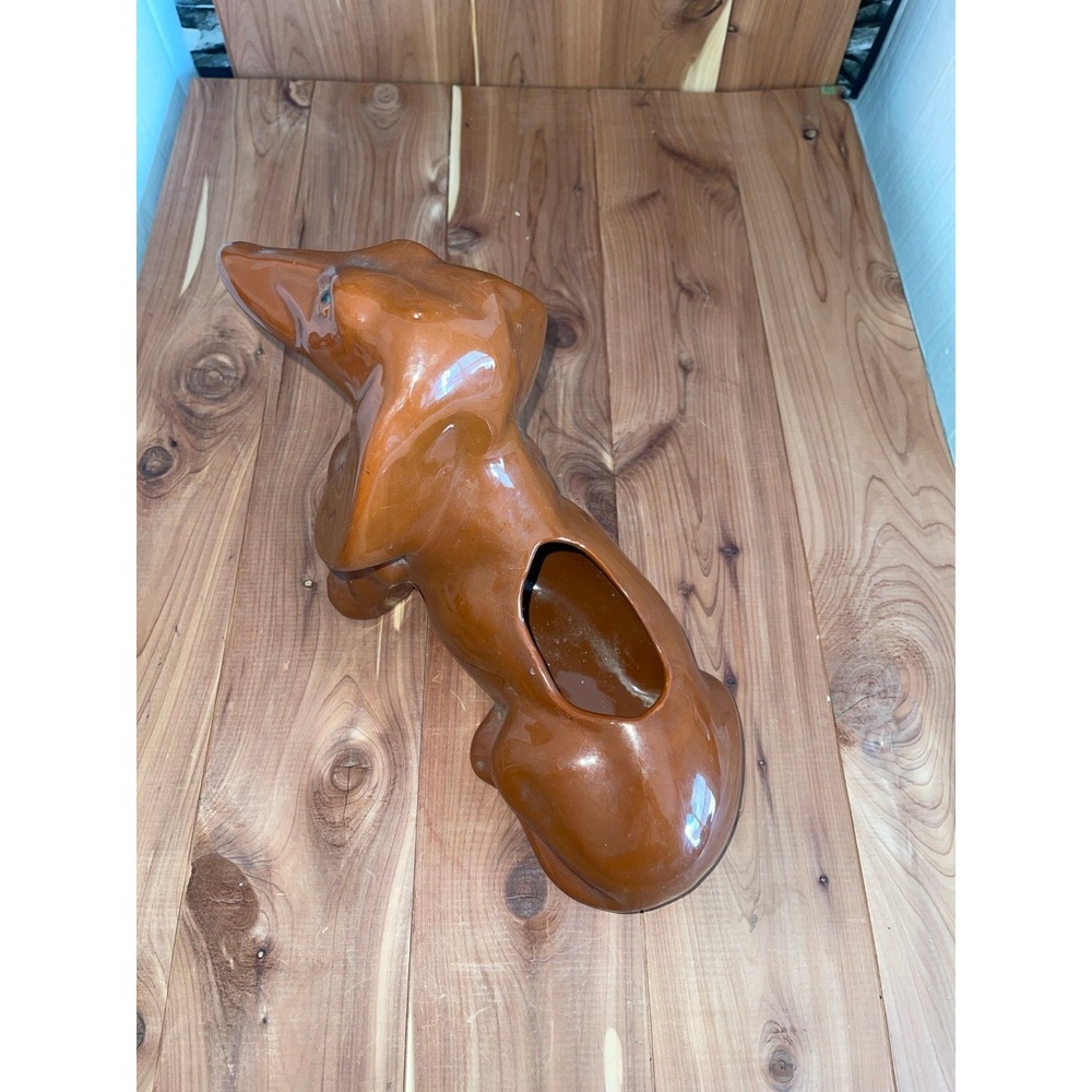 VTG  Daschund Dog Planter Ceramic 11" Art Deco Brown -Hotdog Floral Retro Garden - Picture 6 of 7